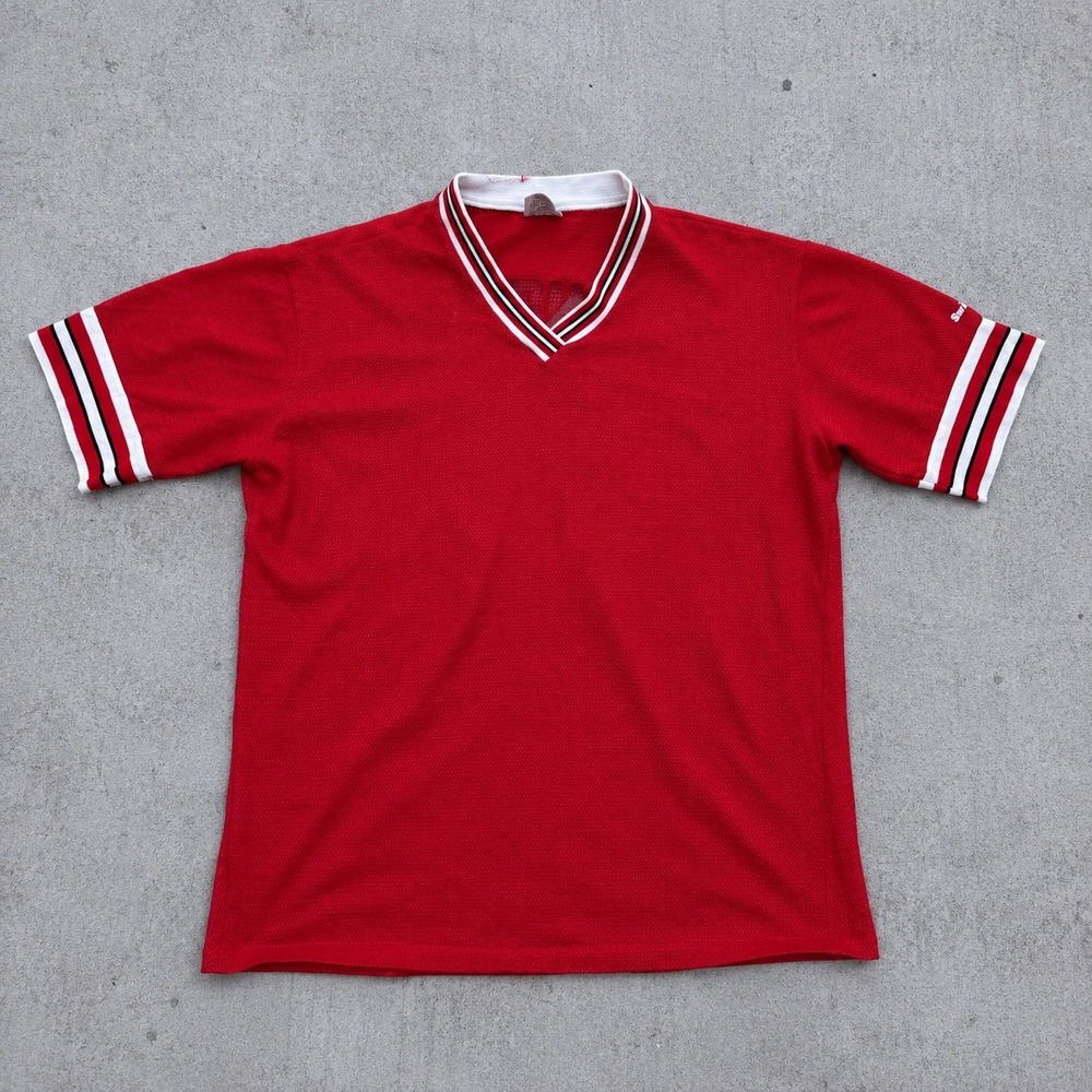 Vintage 70s Swingster‎ Athletic Red Mesh Jersey 11 V Neck Mens Large USA Made